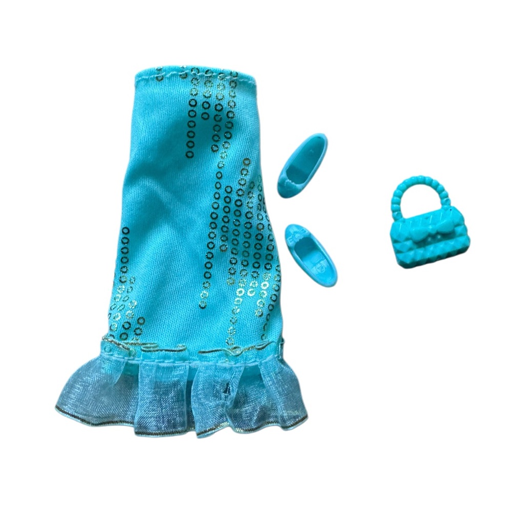 Turquoise Kids Dress Set with Shoes and Bag